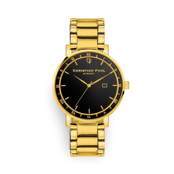 Luxury black and gold dial gold link watch