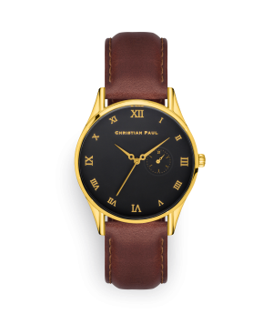 Luxury gold and black dial genuine leather tan watch