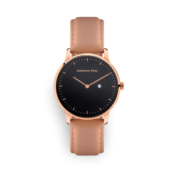 Luxury black and rose gold dial genuine peach leather watch