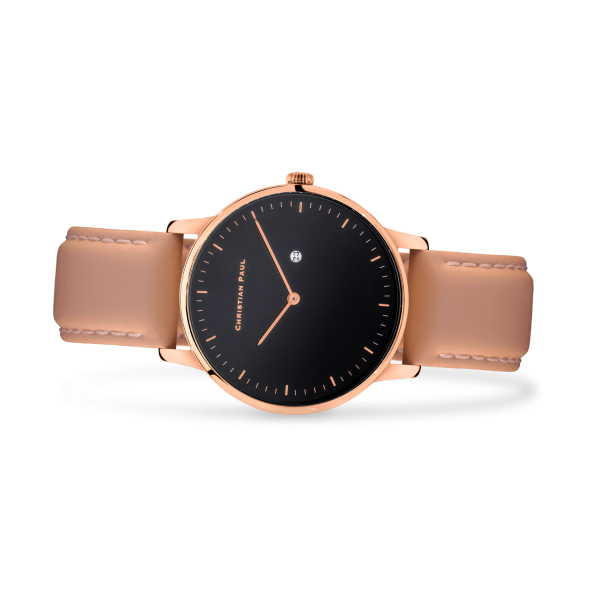 Luxury black and rose gold dial genuine peach leather watch
