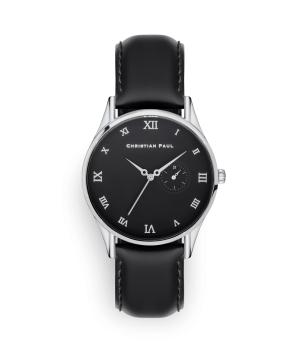 Luxury silver and black dial genuine leather black watch