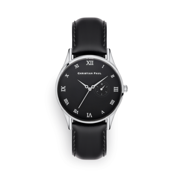 Luxury silver and black dial genuine leather black watch
