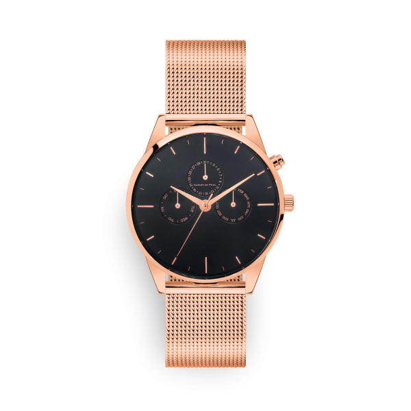 Luxury black and rose gold dial rose gold mesh link watch