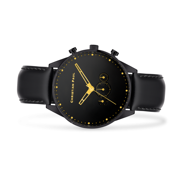 Luxury black and gold dial black leather sports watch