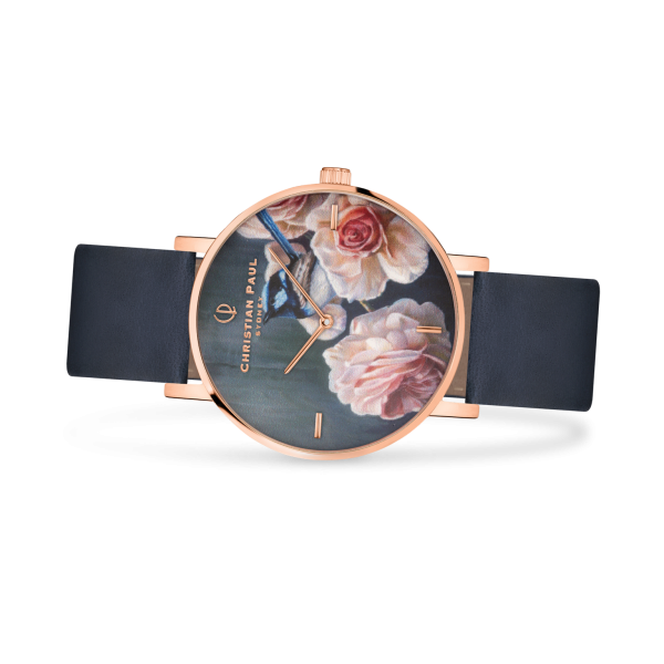 Luxury floral navy and rose gold watch