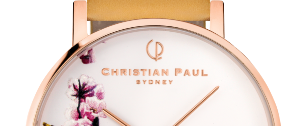 floral mustard and rose gold watch