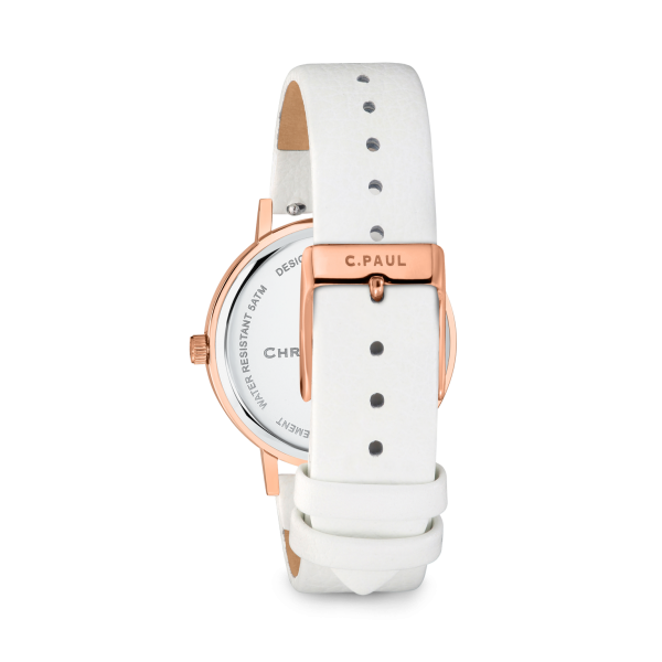 Luxury rose gold white leather watch