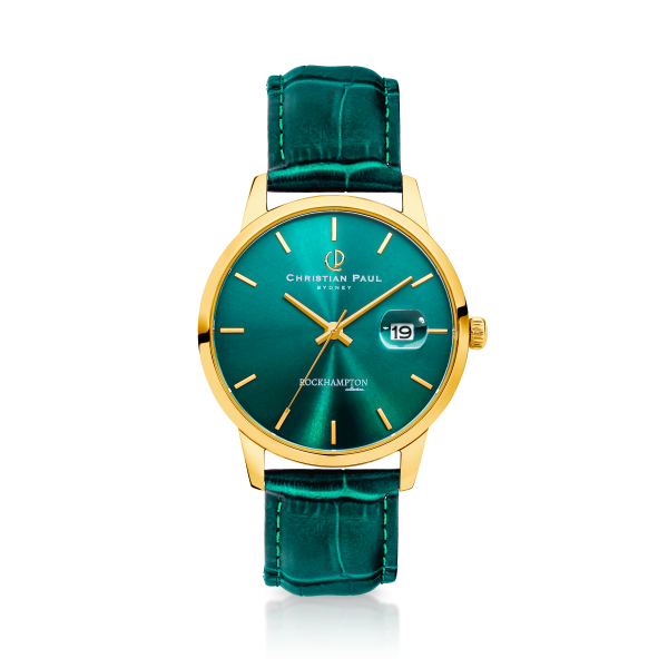 Luxury emerald and gold dial genuine emerald leather watch