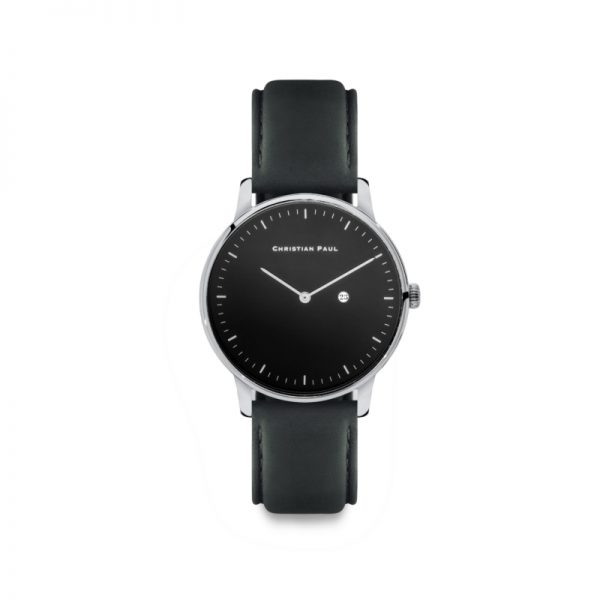 Luxury black and silver dial genuine black leather watch