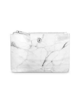Luxury Leather Coin Purse White Marble and silver